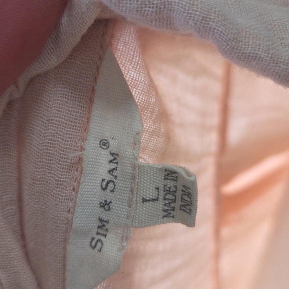 Sim & Sam Sz L 100% Cotton Gauze Button Front Top Peach Tie Hem Boho Blouse - Picture 5 of 8